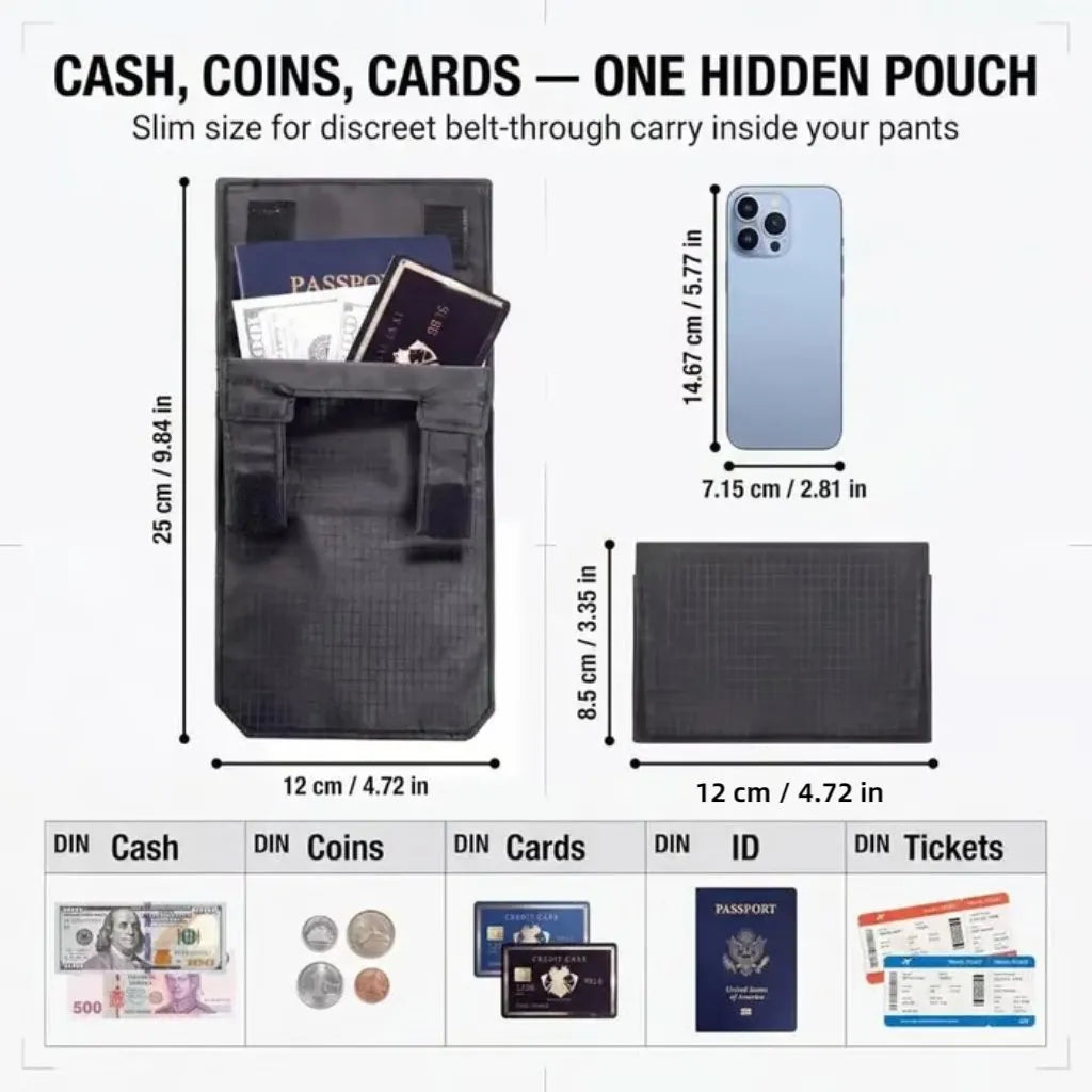 Anti Theft Hidden Wallet | Waist Belt Money Pouch for Passport, Phone & Cards