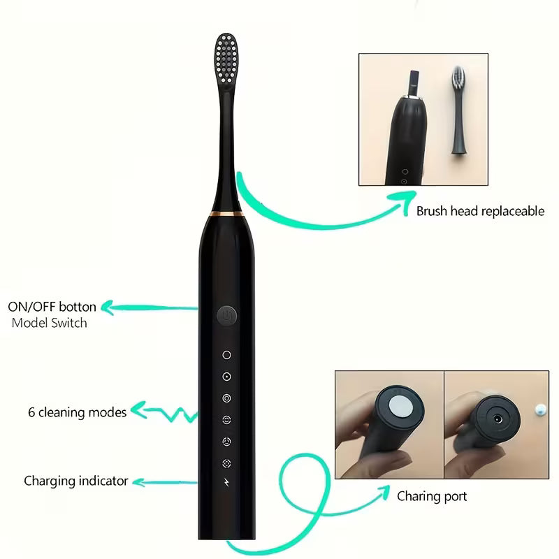 Rechargeable Electric Toothbrush with 3 Replacement Brush Heads