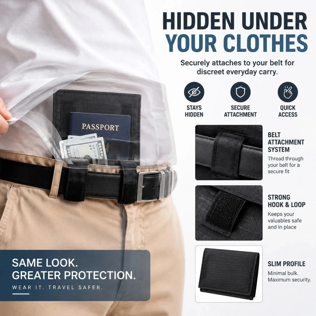 Anti Theft Hidden Wallet | Waist Belt Money Pouch for Passport, Phone & Cards